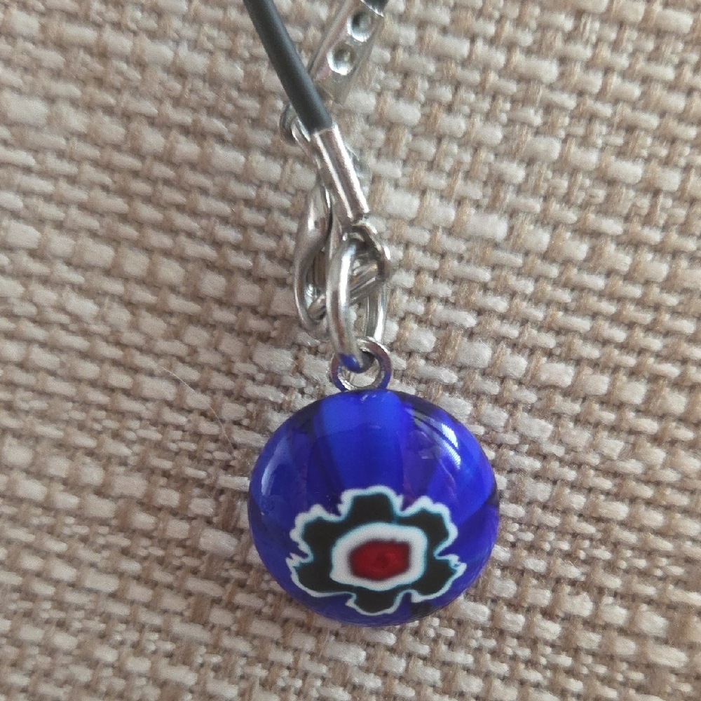Blue Glass Pendant with Floral Design